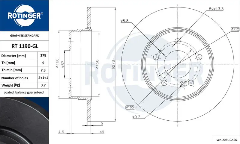 ROTINGER RT1190GL Тормозной диск