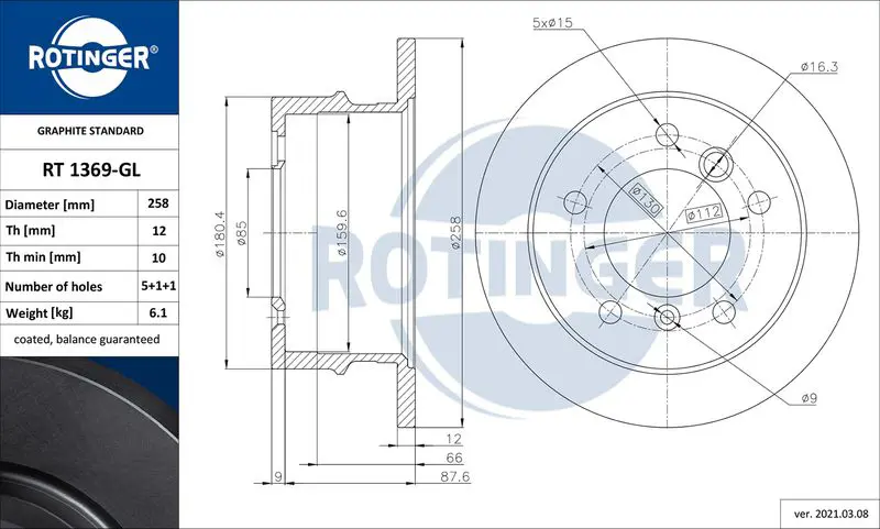 ROTINGER RT1369GL Тормозной диск