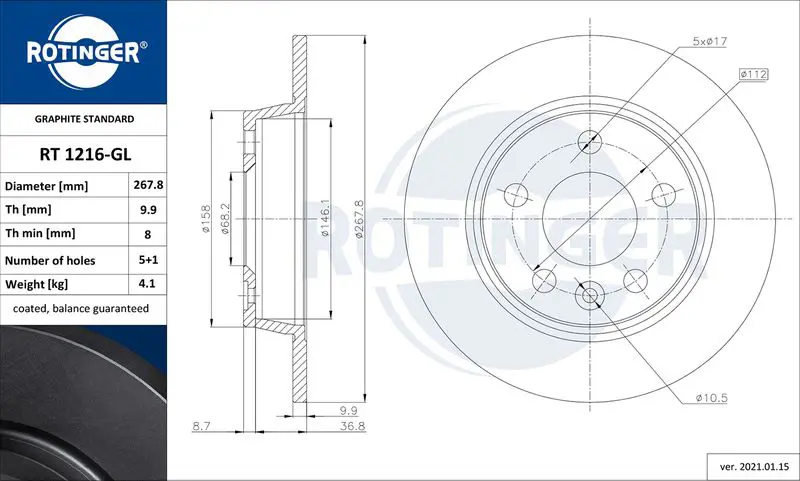 ROTINGER RT1216GL Brake disc