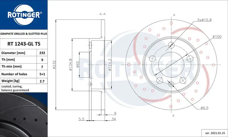 ROTINGER RT1243GLT5 Диск тормозной