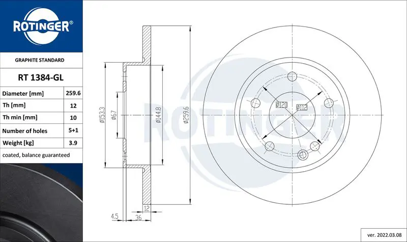 ROTINGER RT1384GL Тормозной диск