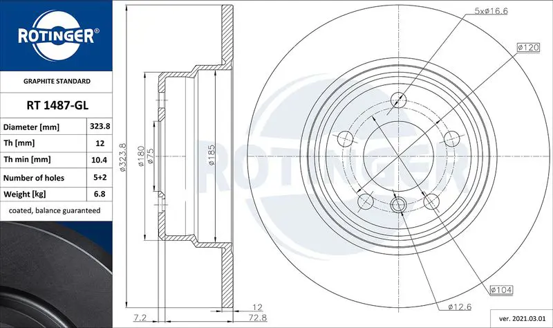 ROTINGER RT1487GL Brake disc