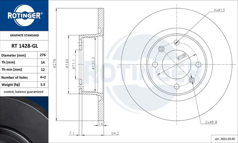 ROTINGER RT1428GL Brake disc