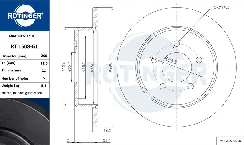 ROTINGER RT1508GL Тормозной диск