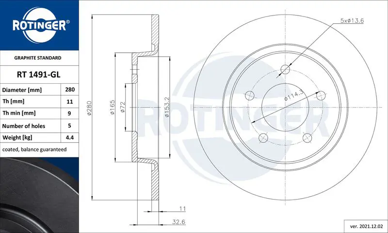 ROTINGER RT1491GL Диск тормозной графитовый