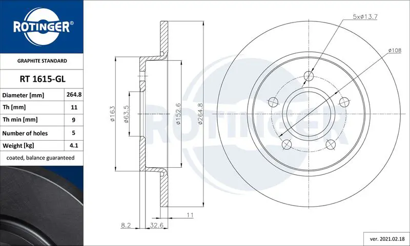 ROTINGER RT1615GL Тормозной диск