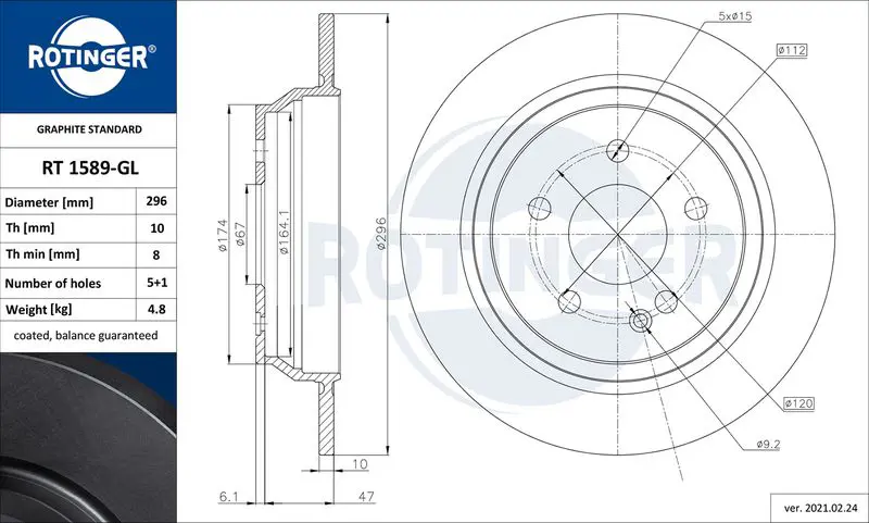 ROTINGER RT1589GL Тормозной диск