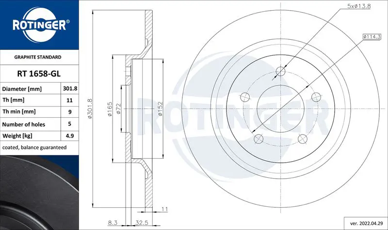 ROTINGER RT1658GL Brake disc