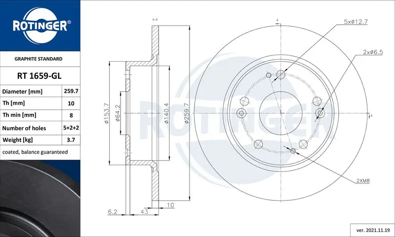 ROTINGER RT1659GL Диск тормозной графитовый