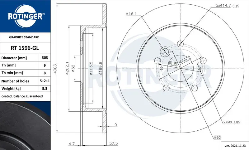 ROTINGER RT1596GL Тормозной диск