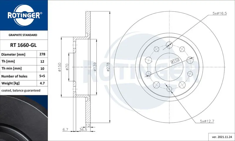 ROTINGER RT1660GL Диск тормозной графитовый