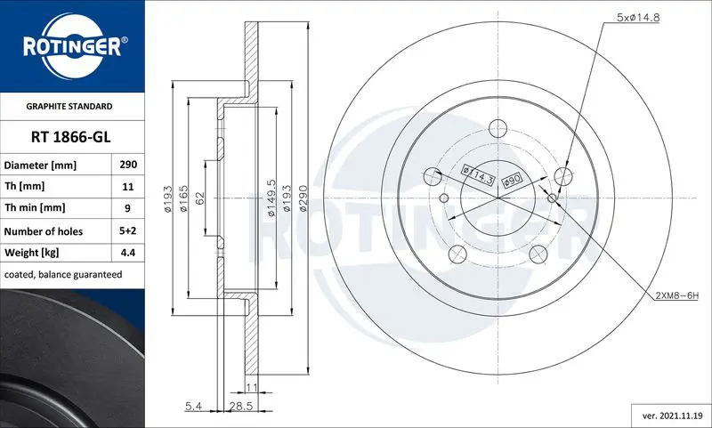 ROTINGER RT1866GL Тормозной диск