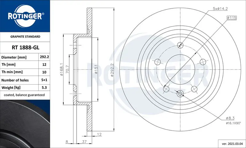 ROTINGER RT1888GL Тормозной диск