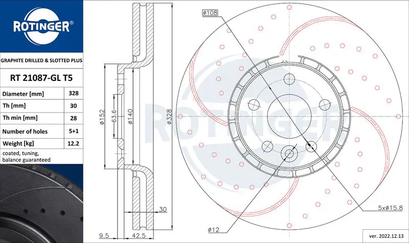 ROTINGER RT21087GLT5 Диск тормозной графитовый с