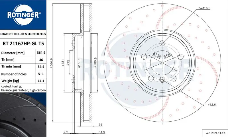 ROTINGER RT21167HPGLT5 Тормозной диск