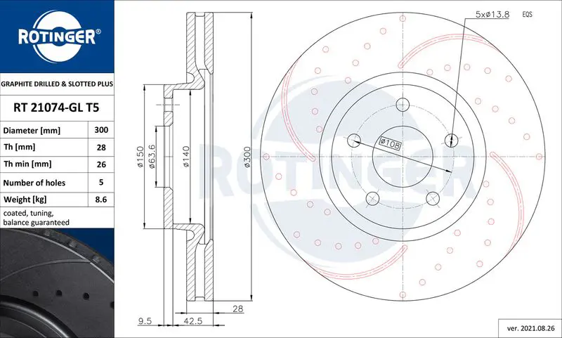 ROTINGER RT21074GLT5 Диск тормозной графитовый с