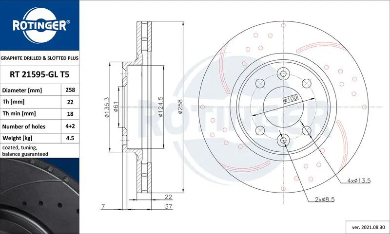 ROTINGER RT21595GLT5 Диск тормозной графитовый с