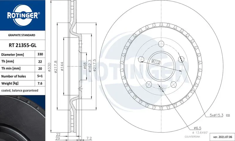 ROTINGER RT21355GL Тормозной диск
