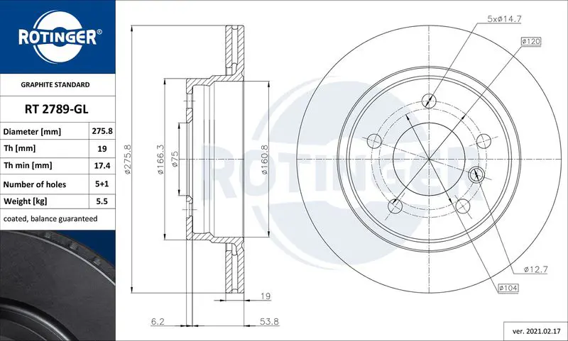 ROTINGER RT2789GL Тормозной диск