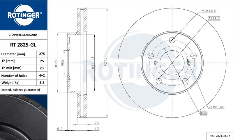 ROTINGER RT2825GL Brake disc