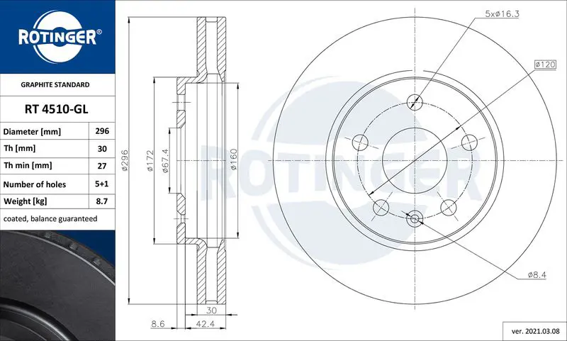ROTINGER RT4510GL Тормозной диск