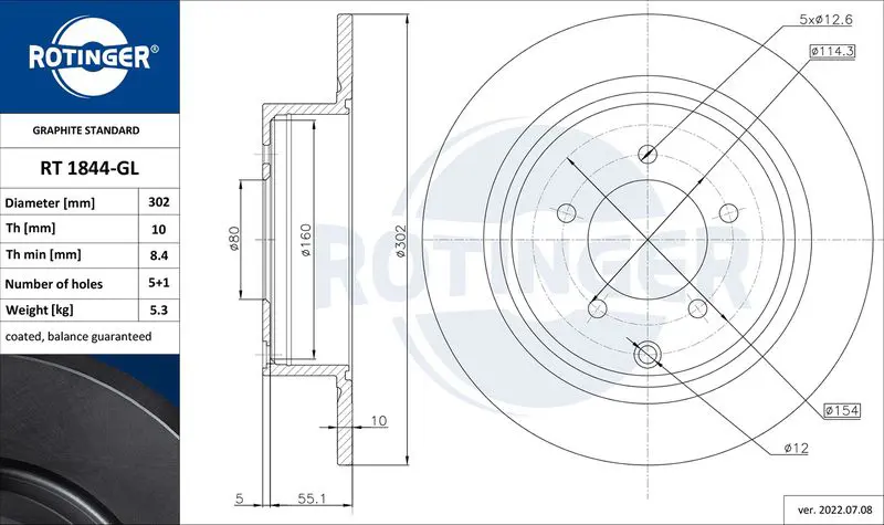 ROTINGER RT1844GL Диск тормозной графитовый