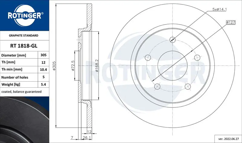 ROTINGER RT1818GL Тормозной диск