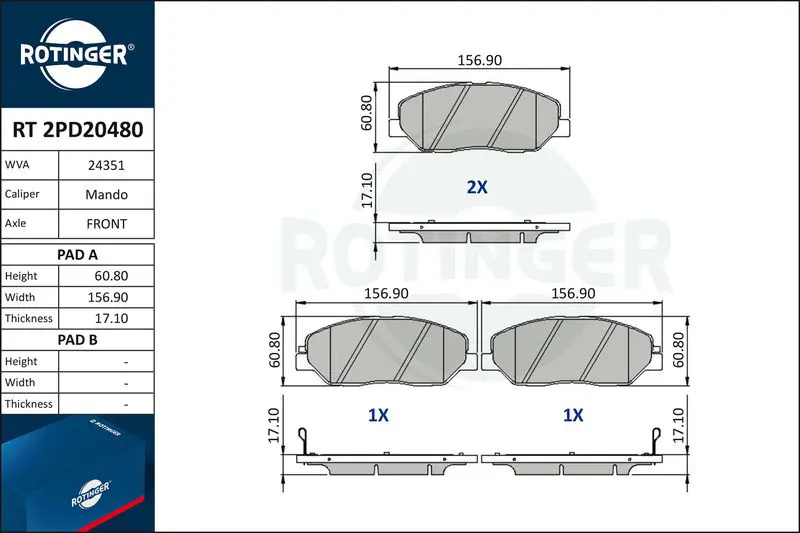 ROTINGER RT2PD20480 Колодки тормозные дисковые без