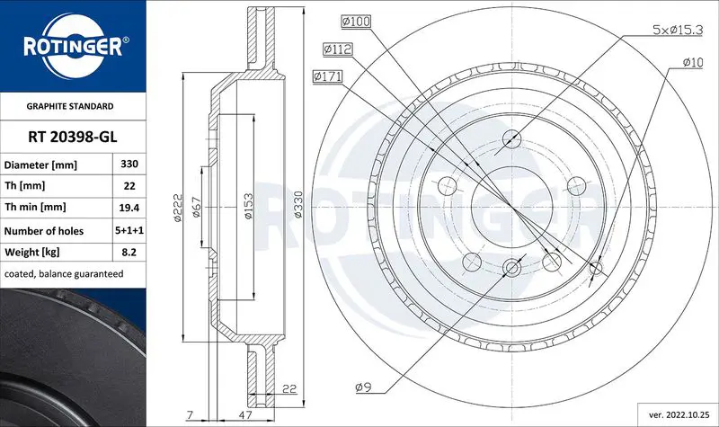 ROTINGER RT20398GL Тормозной диск