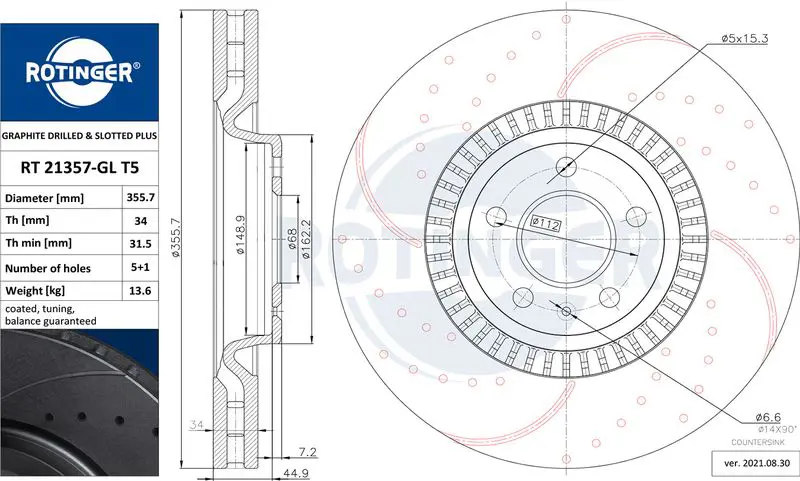 RT 21357-GL T5 Диск тормозной графитовый с