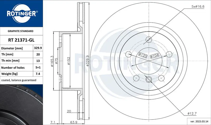 ROTINGER RT21371GL Тормозной диск