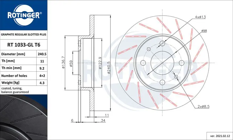ROTINGER RT1033GLT6 Brake Disc