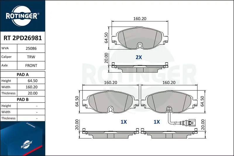 ROTINGER RT2PD26981 Комплект тормозных колодок,