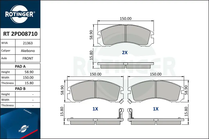 ROTINGER RT2PD08710 Колодки тормозные дисковые без