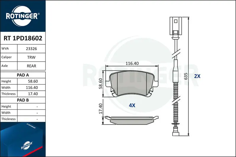 ROTINGER RT1PD18602 Колодки тормозные дисковые с