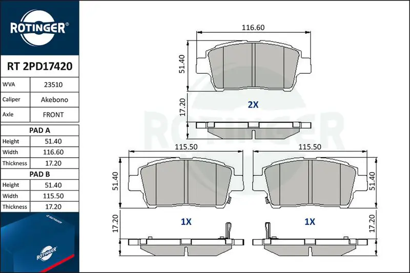 RT2PD17420 Колодки тормозные дисковые без