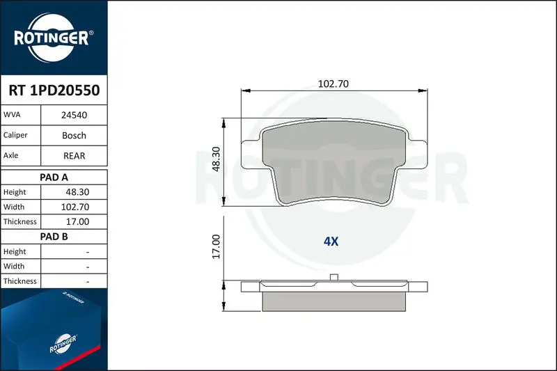 ROTINGER RT1PD20550 Комплект тормозных колодок,
