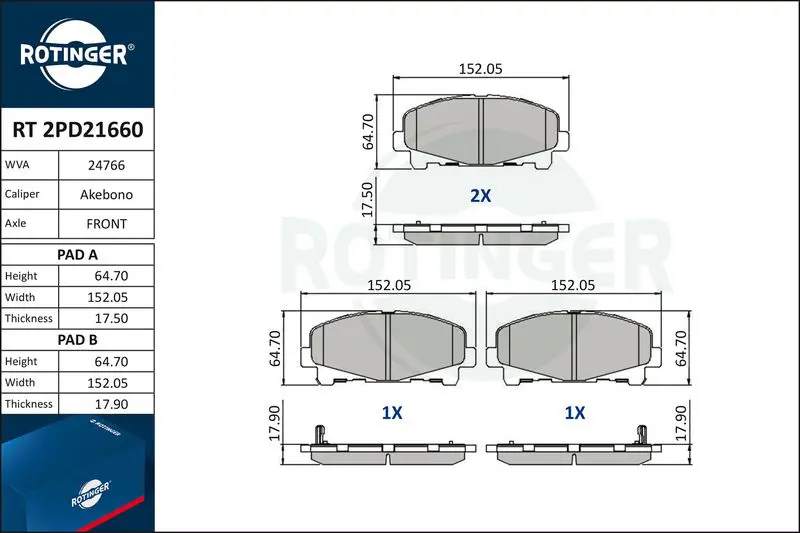 RT2PD21660 Колодки тормозные дисковые без