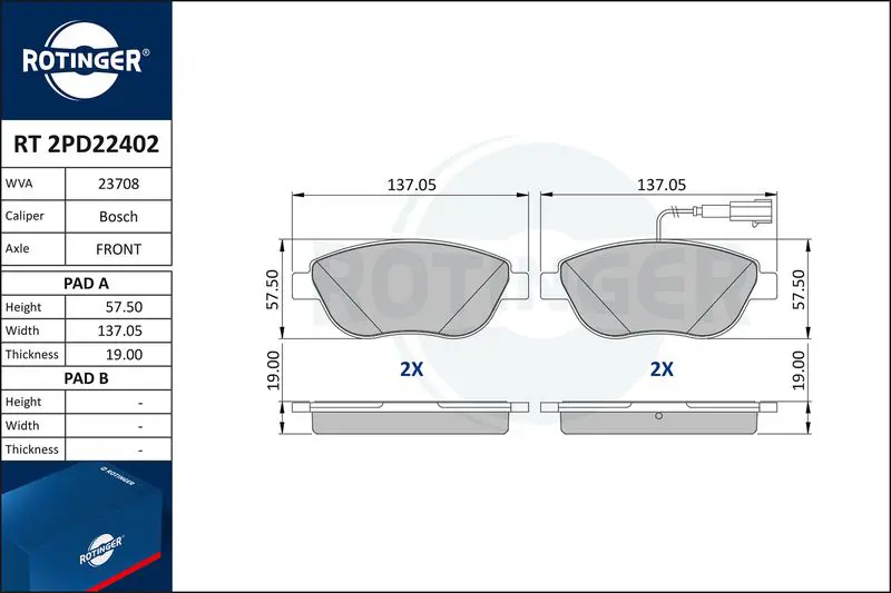 RT2PD22402 Комплект дисковых тормозных