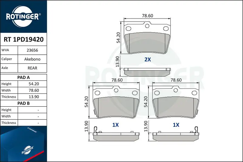 ROTINGER RT1PD19420 Комплект тормозных колодок,