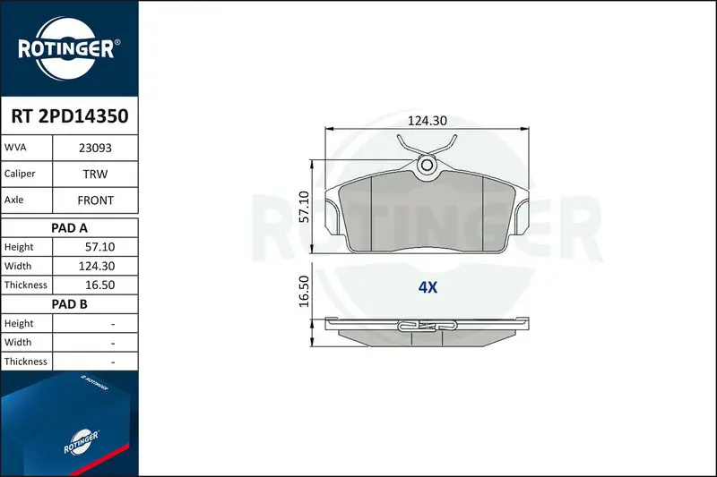 ROTINGER RT2PD14350 Комплект тормозных колодок,