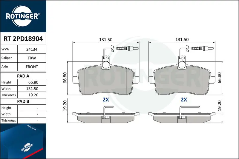 ROTINGER RT2PD18904 Колодки тормозные дисковые с