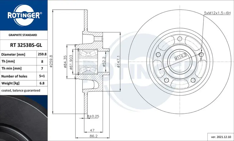 RT3253BSGL Диск тормозной графитовый с