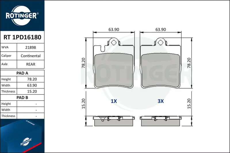ROTINGER RT1PD16180 Комплект тормозных колодок,