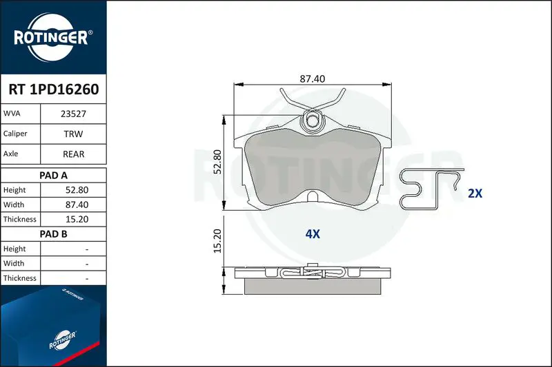 ROTINGER RT1PD16260 Колодки тормозные дисковые без