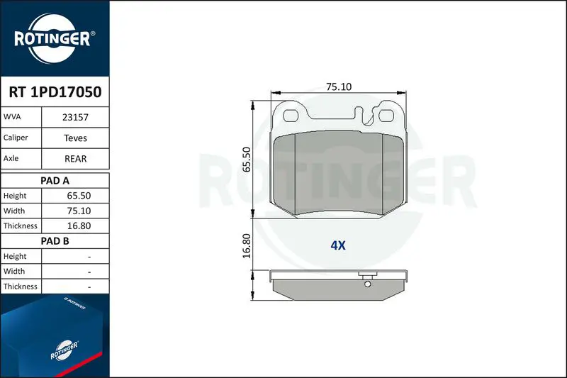 ROTINGER RT1PD17050 Колодки тормозные дисковые без