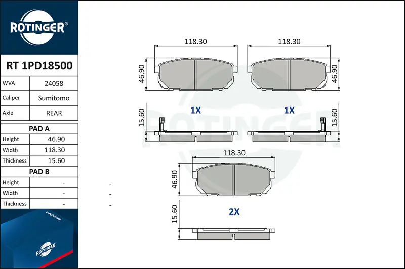 ROTINGER RT1PD18500 Комплект тормозных колодок,