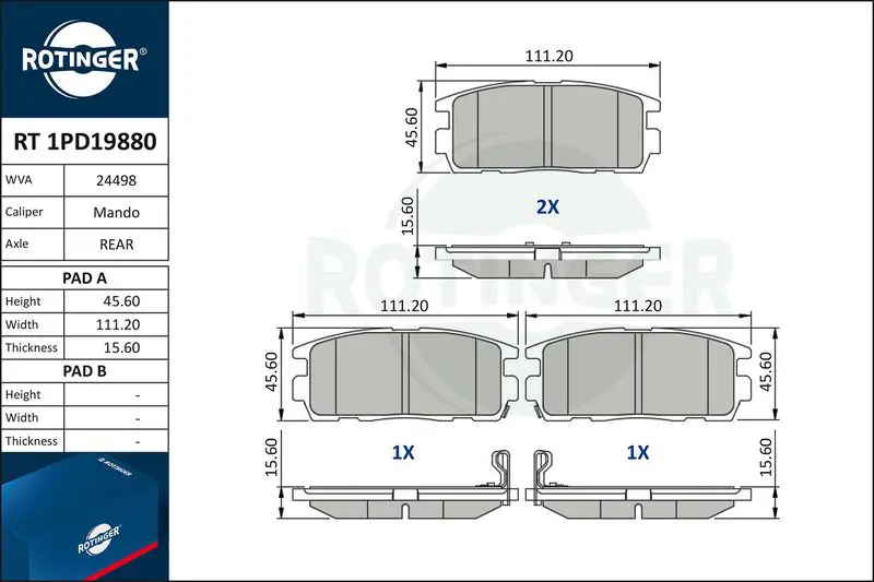 ROTINGER RT1PD19880 Комплект тормозных колодок,
