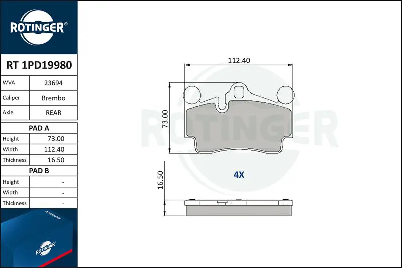 ROTINGER RT1PD19980 Колодки тормозные дисковые без