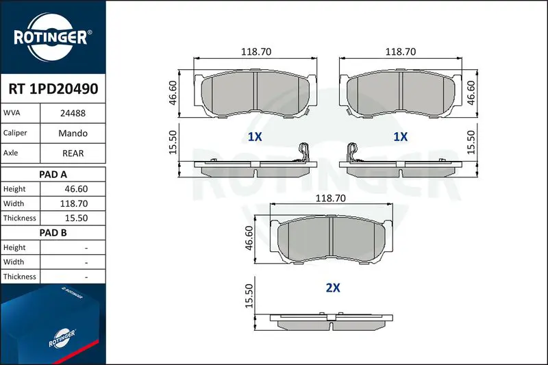 ROTINGER RT1PD20490 Колодки тормозные дисковые без